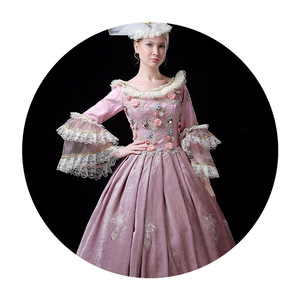 Vestido de Gala Rosa Estilo Palacio Europeo Retro, Largo hasta el Suelo, 100% Algodón, con Cristales, para Fiestas, Actuaciones, Reuniones, Presentaciones, Sesiones de Fotos - Product Image 5