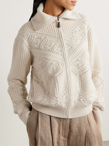 Cardigan en <span class=keywords><strong>tricot</strong></span> torsadé à fermeture éclair intégrale pour <span class=keywords><strong>femme</strong></span>, mélange de <span class=keywords><strong>laine</strong></span>, <span class=keywords><strong>veste</strong></span> pull texturée, <span class=keywords><strong>tricot</strong></span> de luxe personnalisé OEM ODM - Product Image 2