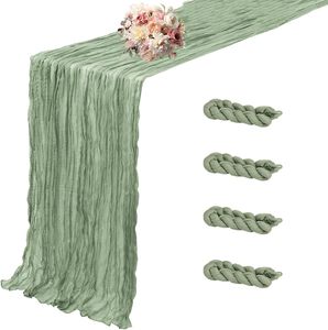 Camino de Mesa de Gasa Verde Salvia de 10 Pies, Camino de Mesa Rústico de Gasa de 120 Pulgadas, Mantel Boho para Bodas - Product Image 1