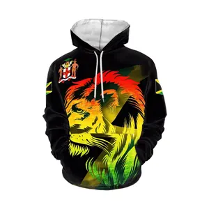 Hoge Kwaliteit Jamaica Leeuw Heren Hoodies Sweatshirts Unisex Streetwear Reggae Pullover Groothandel Custom Hoodie Sneldrogende Hoodies