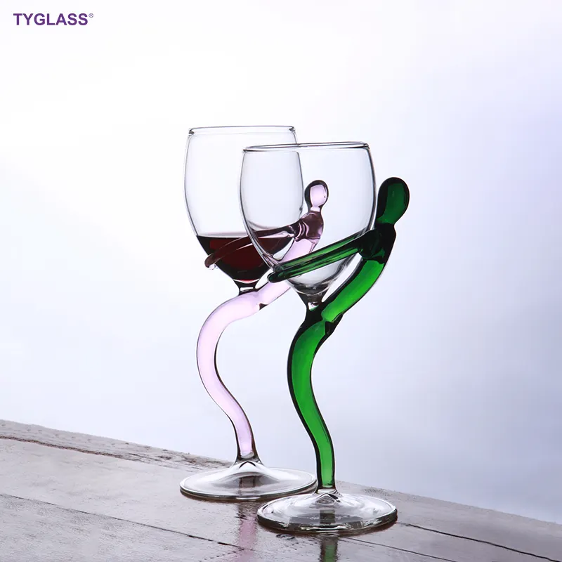 TYGLASS Custom Color handle Red Wine Glasses Clear Wine Glasses Premium cocktail glass Christmas Champagne Coupes Flutes glass