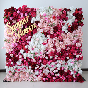 Panneau mural de fleurs rouges de haute qualité bon marché toile de fond enroulable décoration de mariage mur de fleurs - Product Image 5