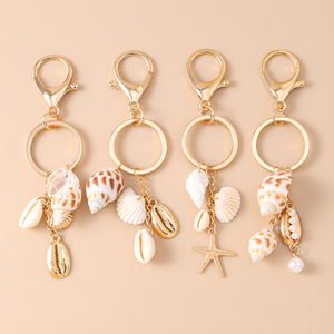 Porte-clés Coquillage Tendance Été Plage, Anneau de Clé Conque, Breloques Pendentifs pour Femmes et Filles, Cadeaux DIY Faits Main pour Sac, Porte-clés Étoile de Mer et Coquillage - Product Image 1
