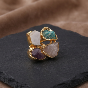 Boho Style Gold Plated Brass <b>Turquoise</b> <b>Ring</b> For Women With Adjustable Open Band Statement Fashion Jewelry Accessory For Daily - Product Image 3