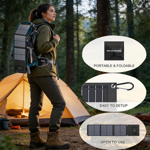 ALECTER 22W แผงโซลาร์เซลล์แบบพกพาชนิดโมโนคริสตัลไลน์ซิลิคอนแบบพับได้ IP65 กันน้ำ ประสิทธิภาพ 23% สีดำ 166 มม.x166 มม. - Product Image 4