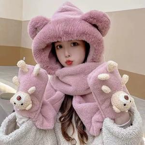 Ensemble trois pièces pour adulte hiver 2025, nouveau, avec bonnet ours, écharpe longue <span class=keywords><strong>et</strong></span> <span class=keywords><strong>gants</strong></span> – Doux, chaud, épais, jacquard, taille ajustable - Product Image 5