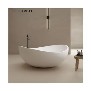 ORTONBATH White Heart Shape Triangle Large Adult Bathroom Tub Acrylic Solid Surface Bathtub Freestanding Deep Soaking Bathtub