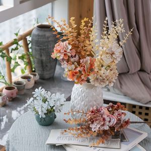 Bouquet d'hortensias artificiels First Cherry Blossom, rose, orange, café, bleu, beige, décoration de mariage, style INS, artisanat - Product Image 1