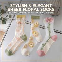 Chaussettes en maille brodées de fleurs vintage de luxe pour femmes, élégantes, avec fleurs 3D, en soie transparente et cristal, chaussettes fines respirantes pour l'été