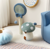 Arbre à chat champignon avec maisonnette, poteau à gratter en sisal, jouet interactif suspendu en forme de sucette pour chat d'intérieur