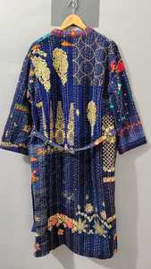 Robe longue en coton brodé pour femme, manches longues, col en V, design patchwork, douce et élégante, vêtements de détente pour l'automne - Product Image 5