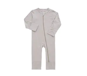 Classic Solid Color Design Suspender Bamboo Cotton Long Sleeve Lovely Baby Rompers Autumn Infants Body Suit Zipper Jumpsuits
