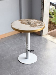 Tavolo Rotondo Moderno e Trendy in Stile Crema con Superficie in Ardesia e Struttura in Metallo per Negozi di Tè e Pasticcerie, Dimensioni e Colori Personalizzabili - Product Image 4