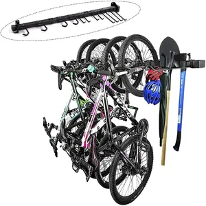 JH-Mech Display Racks Bike Wall Rack In House 5 Bike Storage Rack Wall Mount Helmet Hook