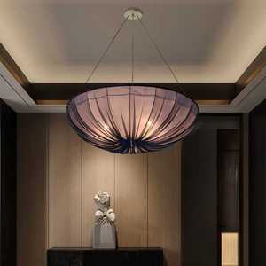 Lustre en tissu de style chinois moderne, lumière LED ronde pour restaurant, chambre à coucher, salon - Product Image 4