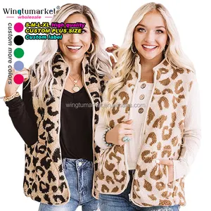 Sherpa kustom rompi jaket pakaian luar mantel leopard rompi berbulu tanpa lengan tebal rompi bulu musim dingin untuk wanita