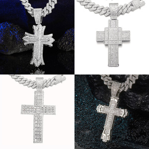 Joyería Espiritual Religiosa, Collar con Colgante de Cruz y <span class=keywords><strong>Cadena</strong></span> Cubana de Oro con Incrustaciones de Moissanita Plateada Estilo <span class=keywords><strong>Trapstar</strong></span> para Hombre - Product Image 2