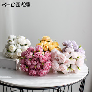 Bouquets de pivoines artificielles 27 têtes fleurs en soie rose jaune blanc décoration mariage maison - Product Image 3