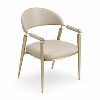 Chaise de salle à manger en cuir pleine fleur avec accoudoirs, chaise de luxe légère pour le thé et les réceptions, chaise à dossier en acier inoxydable pour balcon et loisirs