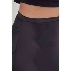 Ruffled Cut <b>Long</b> <b>Black</b> Satin <b>Skirt</b> High Waist <b>Women's</b> 100% Polyester Shiny Fabric - Product Image 1
