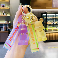 Porte-clés Ours Nœud Papillon en Cristal Créatif, Pendentif de Voiture Exquis pour Couple, Accessoire Cadeau