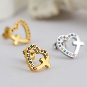 ผู้ผลิตต่างหูแบบติดหู สแตนเลส ต่างหูคลาสสิก แฟชั่นรูปหัวใจ ต่างหูเพชรซิคอน เครื่องประดับสำหรับผู้หญิง - Product Image 1