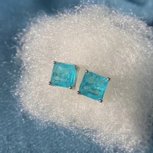 Pendientes de Botón Elegantes, Nuevos, Modernos, Magníficos, Exóticos, de Turmalina Paraiba Brillante, Color Azul Paraiba, Plata de Ley S925 - Product Image 5
