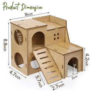 Grand chalet en bois de cochon d'Inde Accessoires de <span class=keywords><strong>cage</strong></span> pour hamster Maison de hamster en bois Cachette de hamster avec toboggan - Product Image 5