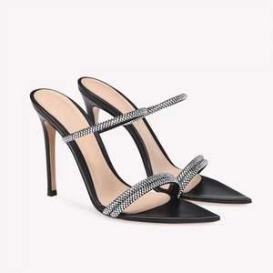 Nuevas Sandalias de Tacón de Aguja Color Nude con Punta Abierta y Pedrería, de Doble Uso, con Cierre Deslizante, Tacones Altos para Mujer - Product Image 1