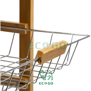 Chất lượng cao Hot Bán 4 Tier tre nhà bếp Xe đẩy giỏ hàng cán lưu trữ giỏ hàng kệ với bánh xe đa Sử dụng cho hộ gia đình - Product Image 4