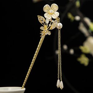 Horquilla de pelo vintage china con flor de perla y loto metálico, elegante para cola de caballo, con una sola pinza, adorno de moda para el cabello - Product Image 6
