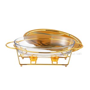 Oval Gold Chafing Dishes Buffet Soup Pots Heating Catering Equipment Glass <strong>Food</strong> Warmer Casserole Stockpots With <strong>Stand</strong> and Lid - Product Image 4