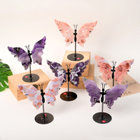 Alas de Mariposa de Cristal de Ágata Rosa Natural Talladas, Adornos de Cristal Encantadores para Decoración, Venta al Por Mayor