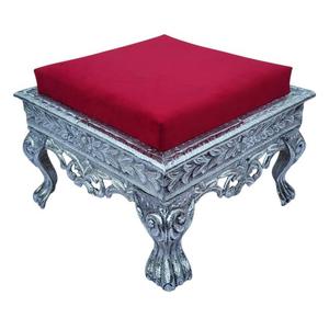 Luxury <b>Antique</b> Silver Carved Wooden Ottoman <b>Stool</b> with Red Velvet Cushion for Living Room Furniture Handmade - Product Image 1