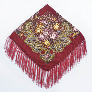 Foulards carrés vintage ethniques bohèmes russes pour femmes, 90x90cm, à franges, en polyester imprimé floral, vente en gros - Product Image 5