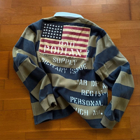 Sweat-shirt personnalisé streetwear avec impression DTG, patch brodé en coton, jersey de rugby court, chemise thermique à manches longues à rayures