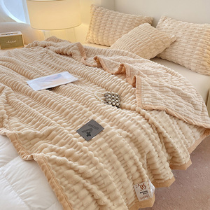 Factory Wholesale Super Soft <b>Flannel</b> Blanket Winter Thick Woven Throw for Home <b>Bedding</b> Sofa Office with Wide Stripe Design - Product Image 4