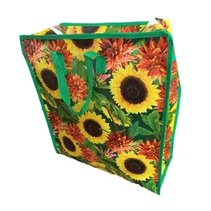 Sunflower Printed Recycling Hot Cheap Pp Wholesale House Moving Woven Custom Packaging Zipper Bag With Handle
