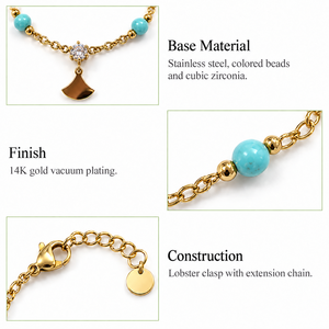 Colored Bead <b>Charm</b> <b>Bracelet</b> Stainless steel, colored beads and cubic zirconia Lobster Clasp Gold and <b>silver</b> colors - Product Image 2