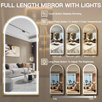 Miroir LED pleine longueur avec cadre arqué, miroir sur pied éclairé, miroir mural suspendu