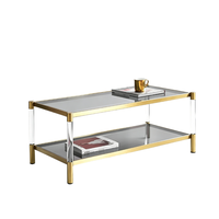 Table basse moderne classique en verre trempé et acier inoxydable, multifonctionnelle, facile à assembler, pour salon, meubles de maison