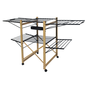 Stendibiancheria Pieghevole a 2 Livelli Effetto Legno con Ruote, <span class=keywords><strong>Stendino</strong></span> Mobile Salvaspazio <span class=keywords><strong>per</strong></span> Vestiti, Asciugamani e <span class=keywords><strong>Biancheria</strong></span> <span class=keywords><strong>per</strong></span> Casa e Balcone - Product Image 1