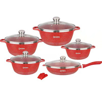 Juego de sartenes Rojas personalizadas para cocina, juego de utensilios de cocina de granito, con sonrisa de Vida Verde, OEM/ODM, 12 Uds.