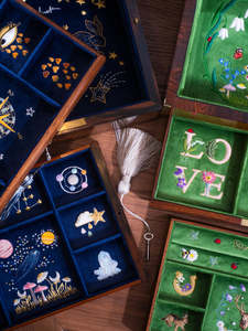 Caja de Joyería con Temática de Flora y <span class=keywords><strong>Fauna</strong></span>, Caja de Madera de Nogal para Pulseras y Collares, Estuche de Almacenamiento de Pendientes Bordado en Terciopelo Personalizado - Product Image 4