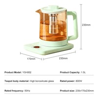 Bouilloire électrique transparente en verre vert à bec en V, 800 W, 1,5 L, arrêt automatique, contrôle numérique, 220 V, vente chaude