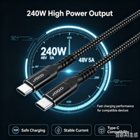 Cable USB C a USB C de Carga Rápida de 240 W y 5 A, con Trenzado de Nailon, USB 4, 40 Gbps, 48 V, Transferencia de Datos de Alta Velocidad, Precio al por Mayor