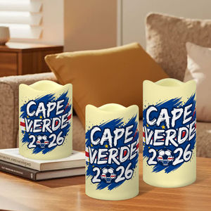 Décoration pour supporters <span class=keywords><strong>de</strong></span> football du <span class=keywords><strong>Cap</strong></span>-<span class=keywords><strong>Vert</strong></span> : Ensemble <span class=keywords><strong>de</strong></span> 3 bougies LED sans flamme personnalisées, à bord festonné, thème 2026, télécommande incluse, pour décorations <span class=keywords><strong>de</strong></span> fête - Product Image 2