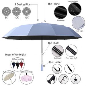 Parapluie promotionnel multicolore personnalisé avec logo, pliable en 3 sections, résistant à l'eau et aux intempéries, avec protection UV - Product Image 5