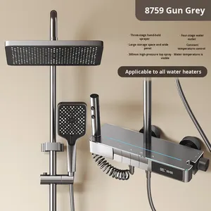 Conjunto de Chuveiro Digital Inteligente com Display, Termostático, Luz Ambiente, Cabeça de Chuveiro Quadrada Cinza Gunmetal, Montagem na Parede, Chuveiro Oculto - Product Image 2