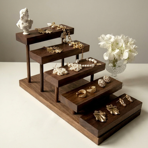 Présentoir à bijoux en bois écologique, rustique, rectangulaire, minimaliste, multi-niveaux, pour la décoration intérieure et le rangement de chambre - Product Image 1